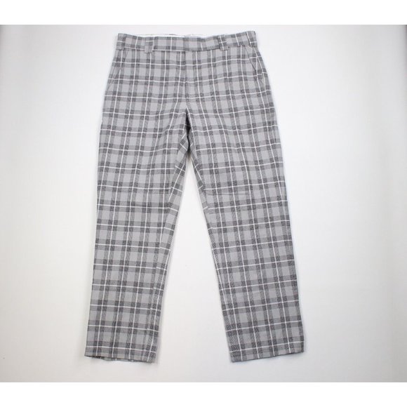 Vintage Dickies Mens 38x32 Spell Out Wide Leg Mechanic Work Pants Gray Plaid - Picture 1 of 11